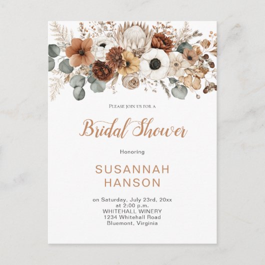 Rustic Autumn Flowers | Bridal Shower ポストカード (正面)