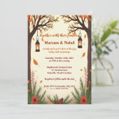 Rustic Autumn Forest Lanterns Wedding Invitation | 招待状 (スタンド正面)