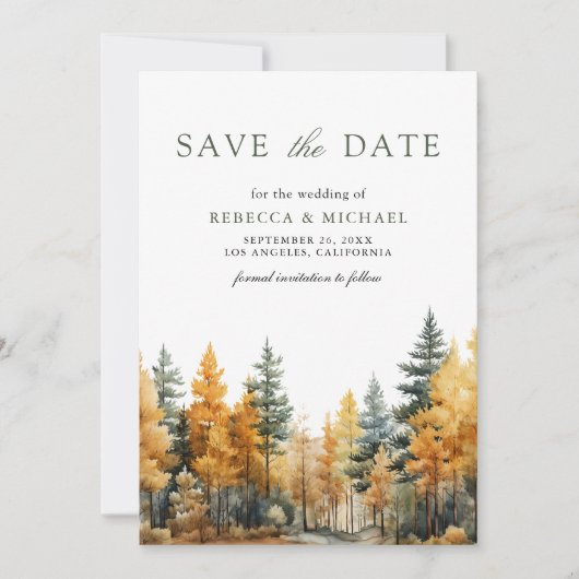 Rustic Autumn Forest Photo QR Code Wedding セーブザデート (正面)