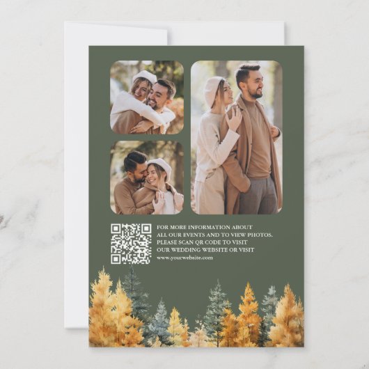 Rustic Autumn Forest Photo QR Code Wedding セーブザデート (裏面)
