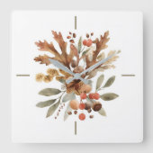 Rustic Autumn Harvest Botanical Wall Clock スクエア壁時計 (正面)
