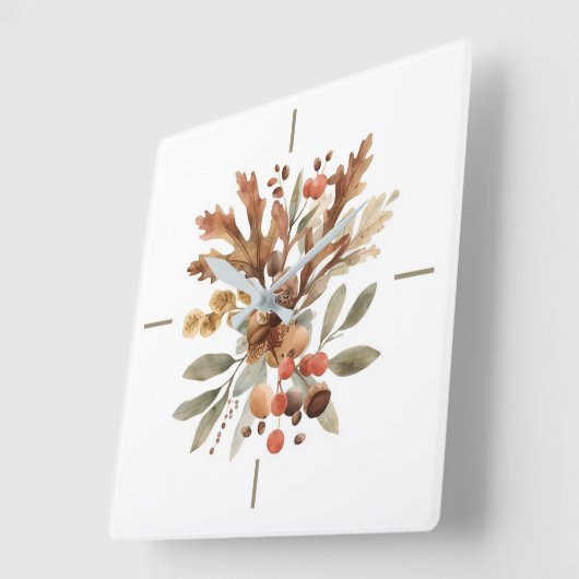 Rustic Autumn Harvest Botanical Wall Clock スクエア壁時計 (傾斜)