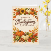 Rustic Autumn Harvest Happy Thanksgiving カード (黄色い花)