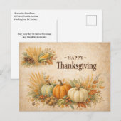 Rustic Autumn Harvest Happy Thanksgiving シーズンポストカード (正面/裏面)
