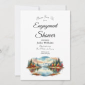 Rustic Autumn Lakeside Forest Engagement Shower 招待状 (正面)