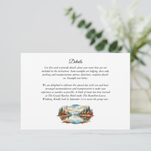 Rustic Autumn Lakeside Forest Wedding エンクロージャーカード (スタンド正面)