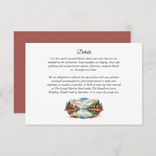 Rustic Autumn Lakeside Forest Wedding エンクロージャーカード (正面/裏面)