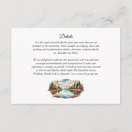 Rustic Autumn Lakeside Forest Wedding エンクロージャーカード (正面)