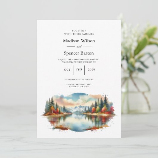 Rustic Autumn Lakeside Forest Wedding 招待状 (スタンド正面)