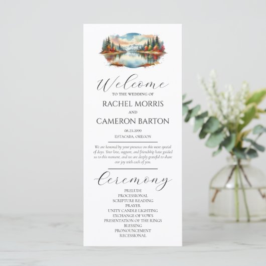 Rustic Autumn Lakeside Forest Wedding Program (スタンド正面)