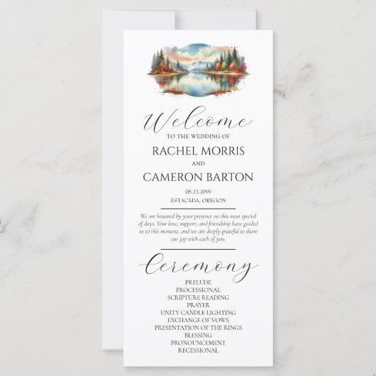 Rustic Autumn Lakeside Forest Wedding Program (正面)