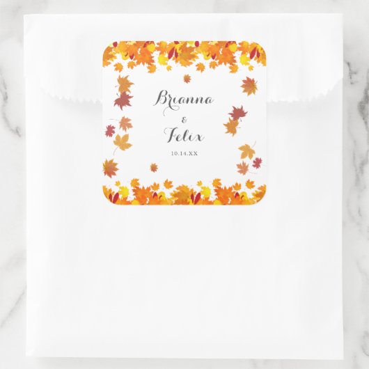 Rustic Autumn Leaves Wedding スクエアシール (バッグ)