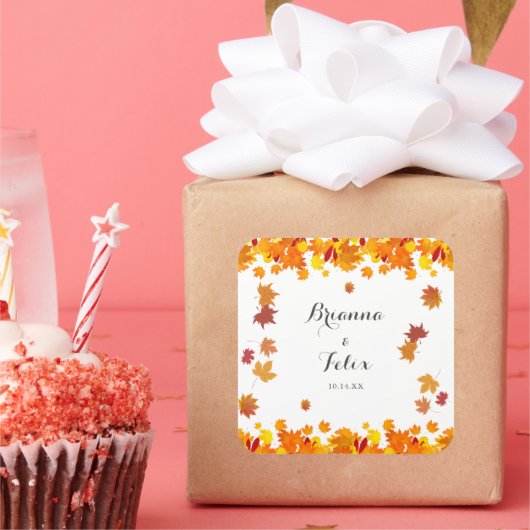 Rustic Autumn Leaves Wedding スクエアシール (パーティー)