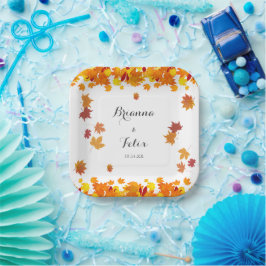 Rustic Autumn Leaves Wedding ペーパープレート