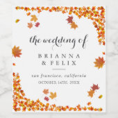 Rustic Autumn Leaves Wedding ワインラベル (シングルラベル)