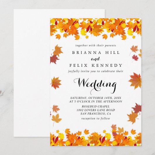 Rustic Autumn Leaves Wedding 招待状 (正面/裏面)