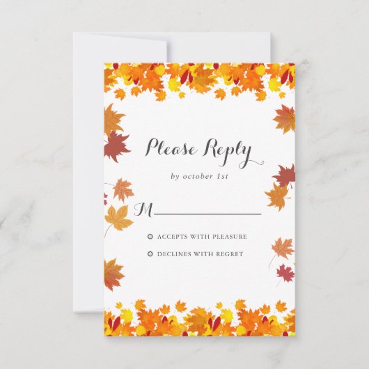 Rustic Autumn Leaves Wedding RSVP Card (正面)