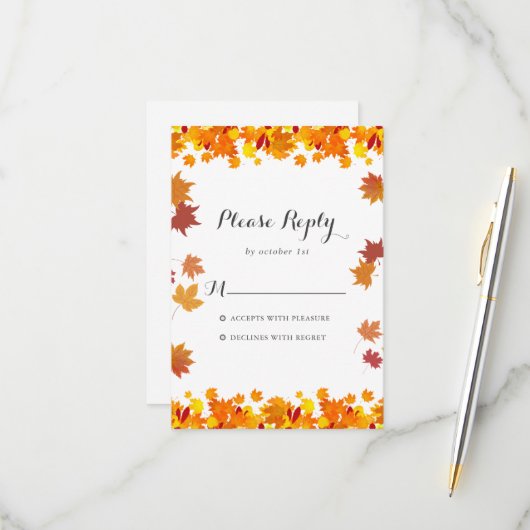 Rustic Autumn Leaves Wedding RSVP Card (正面/裏面インサイチュ)