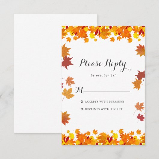 Rustic Autumn Leaves Wedding RSVP Card (正面/裏面)