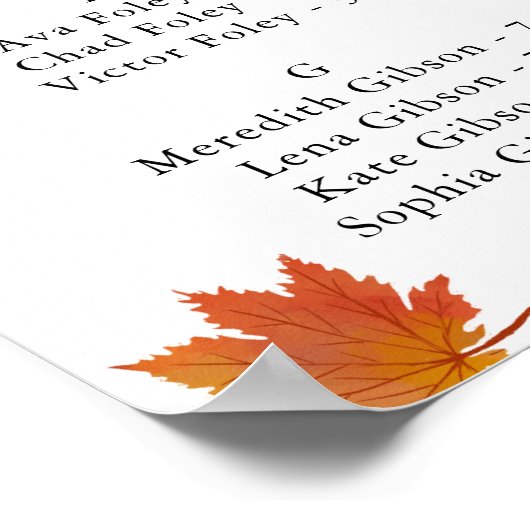 Rustic Autumn Leaves Wedding Seating Chart ポスター (角)