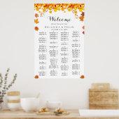 Rustic Autumn Leaves Wedding Seating Chart ポスター (キッチン)