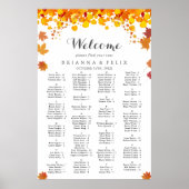 Rustic Autumn Leaves Wedding Seating Chart ポスター (正面)