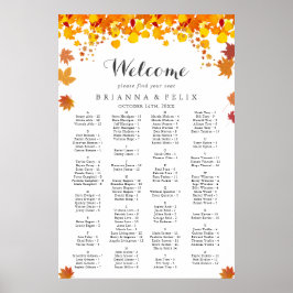 Rustic Autumn Leaves Wedding Seating Chart ポスター