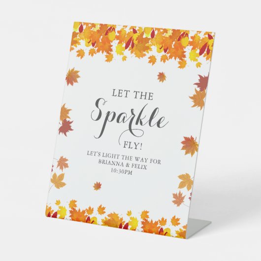 Rustic Autumn Leaves Wedding Sparkle Sign 台座サイン (正面)