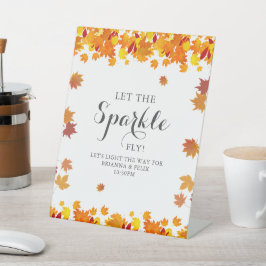 Rustic Autumn Leaves Wedding Sparkle Sign 台座サイン