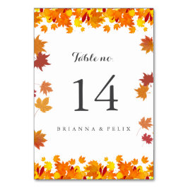 Rustic Autumn Leaves Wedding Table Number Card テーブルナンバー