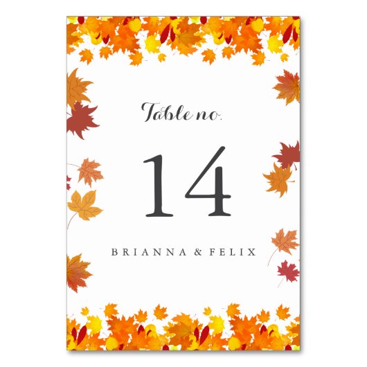 Rustic Autumn Leaves Wedding Table Number Card テーブルナンバー (正面)