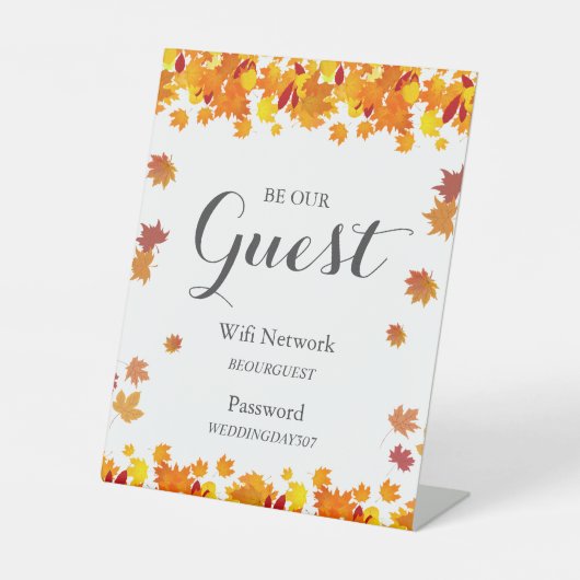 Rustic Autumn Leaves Wedding Wifi Sign 台座サイン (正面)
