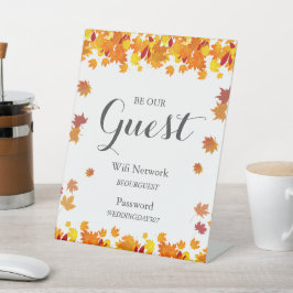 Rustic Autumn Leaves Wedding Wifi Sign 台座サイン