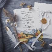 Rustic Autumn Mountain Budget QR Code Wedding 招待状