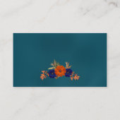 Rustic Autumn Orange Navy Blue Floral Wedding プレイスカード (裏面)