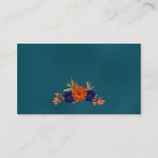 Rustic Autumn Orange Navy Blue Floral Wedding プレイスカード (裏面)