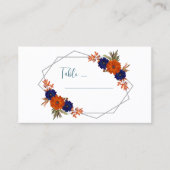 Rustic Autumn Orange Navy Blue Floral Wedding プレイスカード (正面)