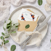 Rustic Autumn Orange Navy Blue Floral Wedding プレイスカード