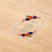 Rustic Autumn Orange Navy Blue Post-Wedding Brunch アクリル招待状 (レイダウン)