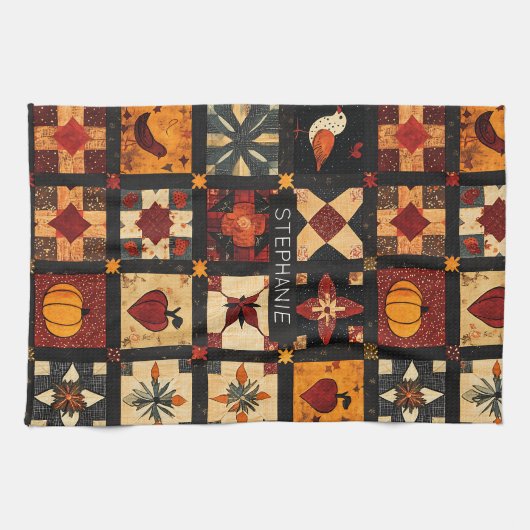 Rustic Autumn Patchwork Quilt Pattern | Farmhouse キッチンタオル (横)