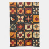 Rustic Autumn Patchwork Quilt Pattern | Farmhouse キッチンタオル (縦)