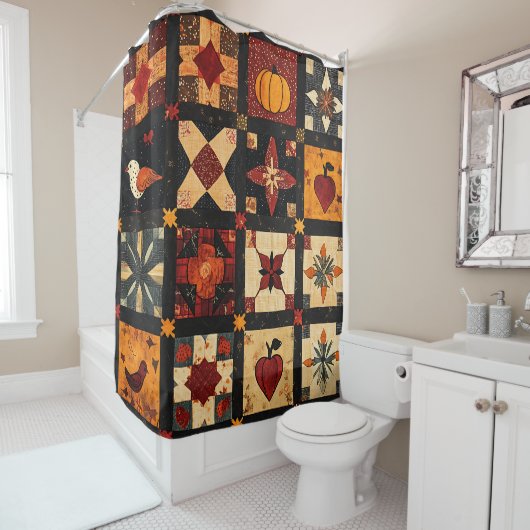 Rustic Autumn Patchwork Quilt Pattern | Farmhouse シャワーカーテン (インサイチュ)