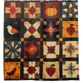 Rustic Autumn Patchwork Quilt Pattern | Farmhouse シャワーカーテン (正面)