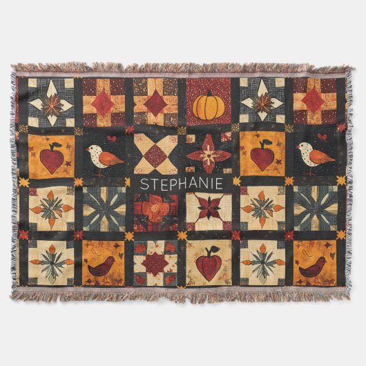 Rustic Autumn Patchwork Quilt Pattern | Farmhouse スローブランケット (正面)