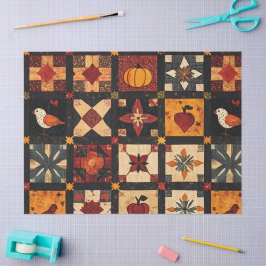 Rustic Autumn Patchwork Quilt Pattern | Farmhouse 薄葉紙 (クラフト)