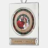 Rustic Autumn Plaid シルバープレートバナーオーナメント (左)