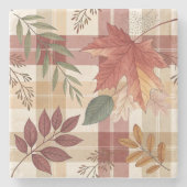 Rustic Autumn Plaid & Leaves | Stone Coaster ストーンコースター (正面)