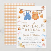  rustic autumn pumpkin baby clothes 性別発表 招待状 (正面/裏面)