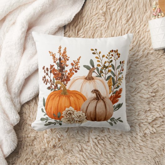 Rustic Autumn Pumpkin Bouquet クッション (ブランケット)