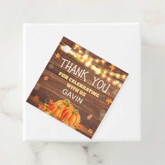Rustic Autumn Pumpkin Patch Birthday Square フェイバータグ (インサイチュ)